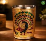 Meenakari Glass with peacock Print in Gift box