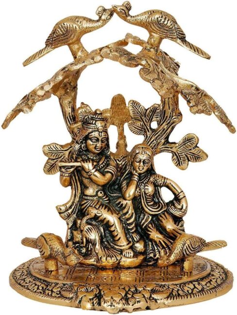 Gift in metal brass with stone work hindu religious Radha krishna scultpure  - Buy Radha Krishna Online