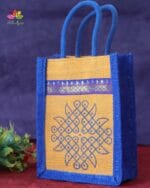 Mini Jute Bag With Zari Kolam Print - Image 4