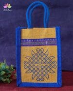 Mini Jute Bag With Zari Kolam Print - Image 5
