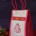 Mini Jute Bag With Zari Ganesha Print