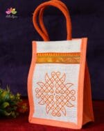 Mini Jute Bag With Zari Kolam Print - Image 2