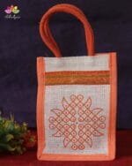 Mini Jute Bag With Zari Kolam Print - Image 3