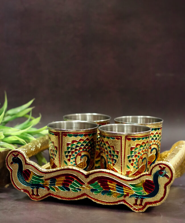 Meenakari 4 glass tray