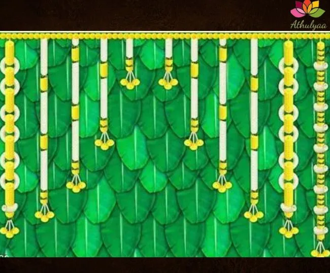 Banana Leaf Backdrop with yellow flower hanging - Image 1