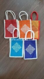 Mini Jute Bag With Kolam Print - Image 2