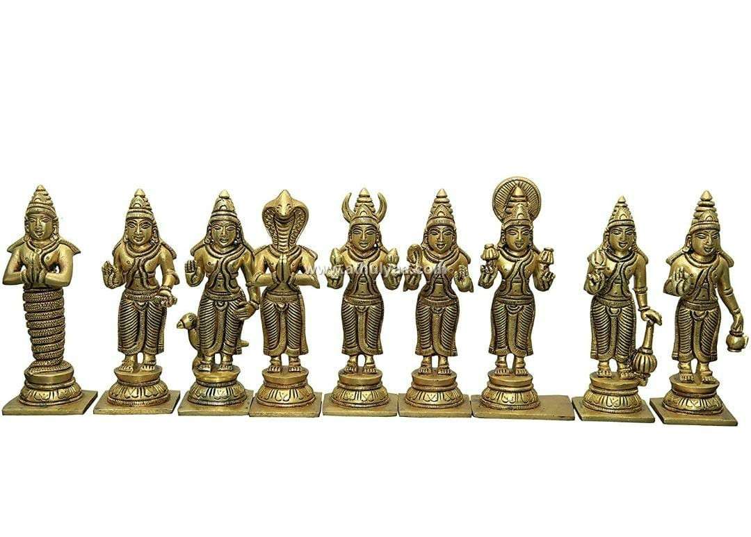6 Set of 9 Navagraha Brass Statues,navgrah Brass Statues, Indian