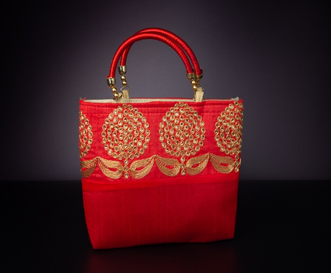Raw silk bag with zari embroidery