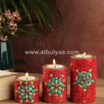 Set of 3 Stone work Candle Holder- Red