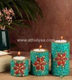 Set of 3 Stone work Candle Holder