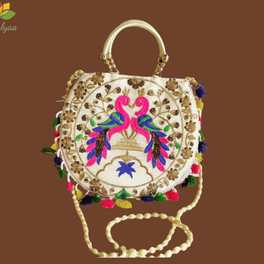 Buy srishopify handicrafts Ethnic Clutch Potli Batwa Pouch Bag Applique  Work Yellow potli bags for Wedding (Natural Cowrie Shells Gift for Women  handmade bags) Online at Best Prices in India - JioMart.