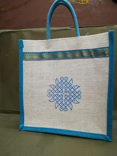 Jute bag with kolam print - big - Image 1