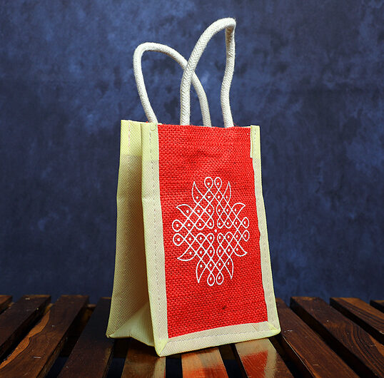 jute bag with kolam print