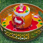 Pichwai metal tray with 1 matching Jar