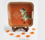 Pichwai cow Metal Tray with kolam print - Image 3