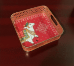 Pichwai cow Metal Tray with kolam print - Image 2