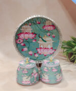 German silver pichwai metal tray with 2 matching Jars - Image 7