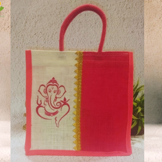 Ganesha Print Lace jute bag