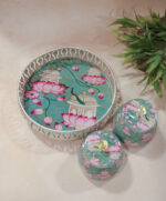 German silver pichwai metal tray with 2 matching Jars - Image 5