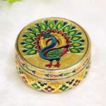 Golden peacock Minakari design Steel Box