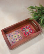 Handcrafted Wooden Two ceramic Tiles Tray - Image 2