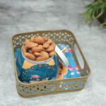 Square Pichwai metal tray with 1 matching Jar
