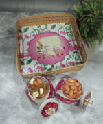Square Pichwai metal tray with 2 Jars