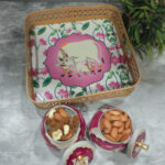 Square Pichwai metal tray with 2 Jars