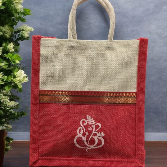 Twin colour Ganesha Jute bag with zari