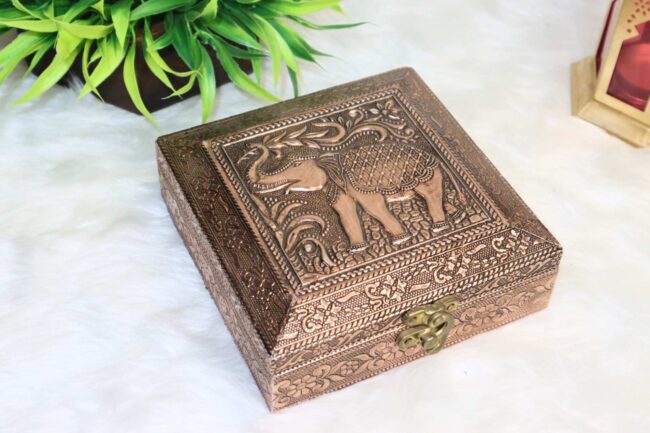 Elephant Motif Oxidised Dry Fruit Box (2) Elephant Motif Oxidised Dry Fruit Box
