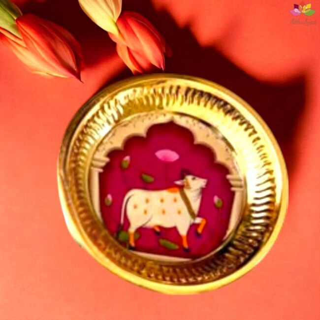 Pichwai Brass Tray  - Small - Image 3