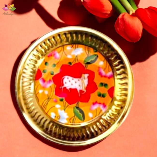 Pichwai Brass Tray  - Small - Image 5