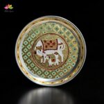 Stainless Steel Pichwai Meenakari Pooja Plate-7 inches