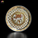 Stainless Steel Pichwai Meenakari Pooja Plate-7 inches - Image 2