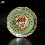 Stainless Steel Pichwai Meenakari Pooja Plate-7 inches - Image 7