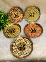 Stainless Steel Peacock Meenakari Pooja Plate-7 inches - Image 3