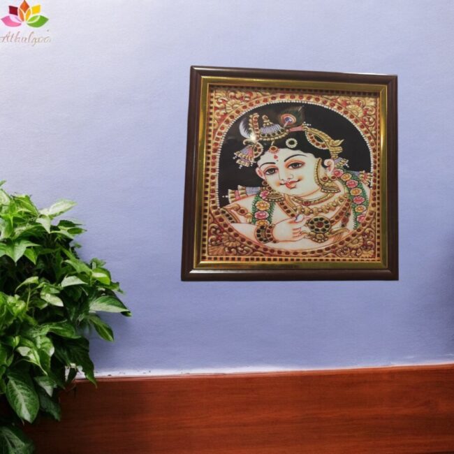 Tanjore Style HD Print Painting - Krishna - Image 3