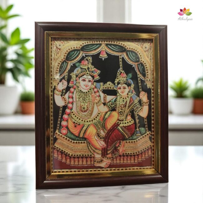 Tanjore Style HD Print Painting - Radha Krishna Jhula - Image 1