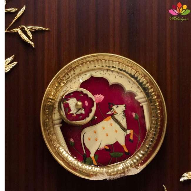Pichwai Brass Tray  - Small - Image 2