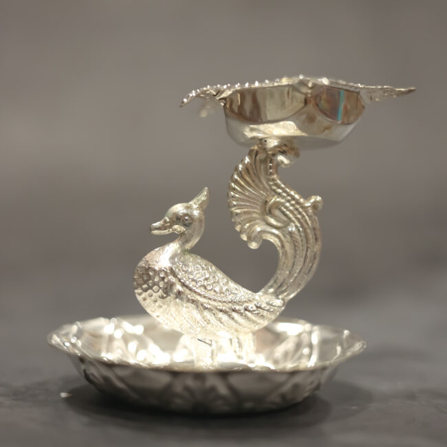 German Silver Peacock Diya with base - Image 1