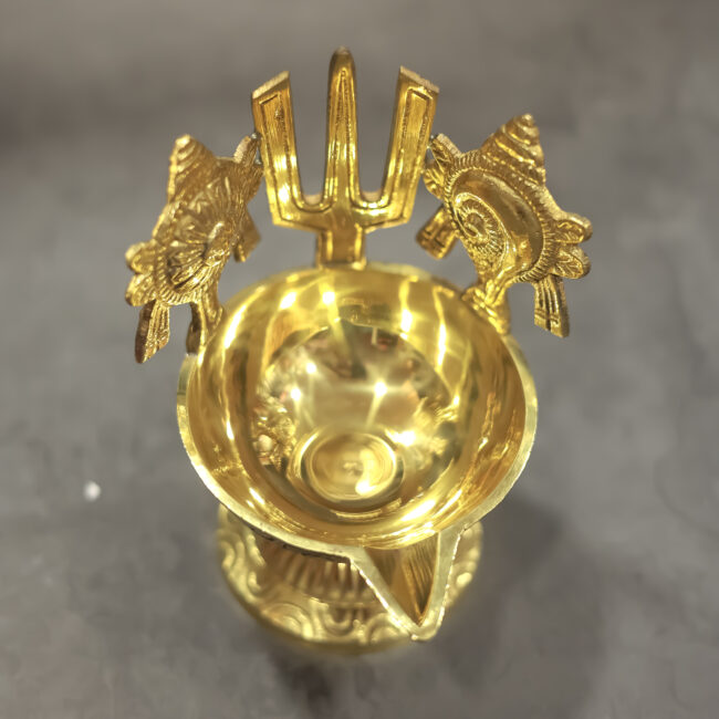 Brass Traditional Diya with Shankh Chakra Naamam - Image 4