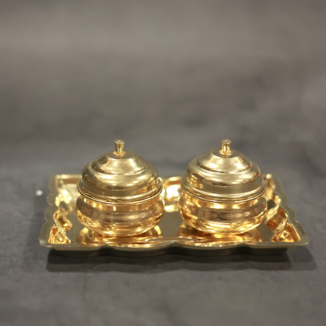 Brass Twin Haldi kumkum Platter - Image 4