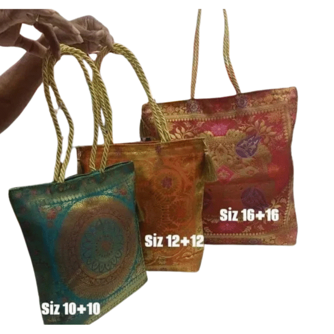 Banarasi Bag with Gold thread Handle - Image 8