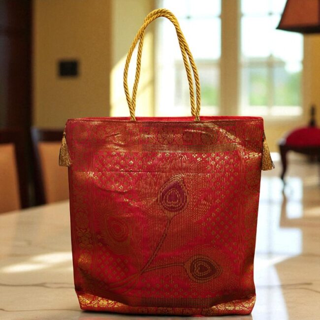 Banarasi Bag with Gold thread Handle - Image 3