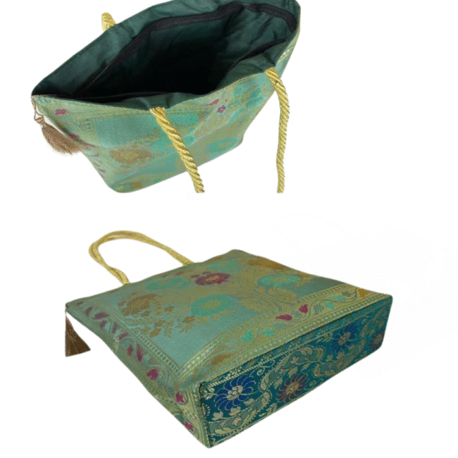 Banarasi Bag with Gold thread Handle - Image 7