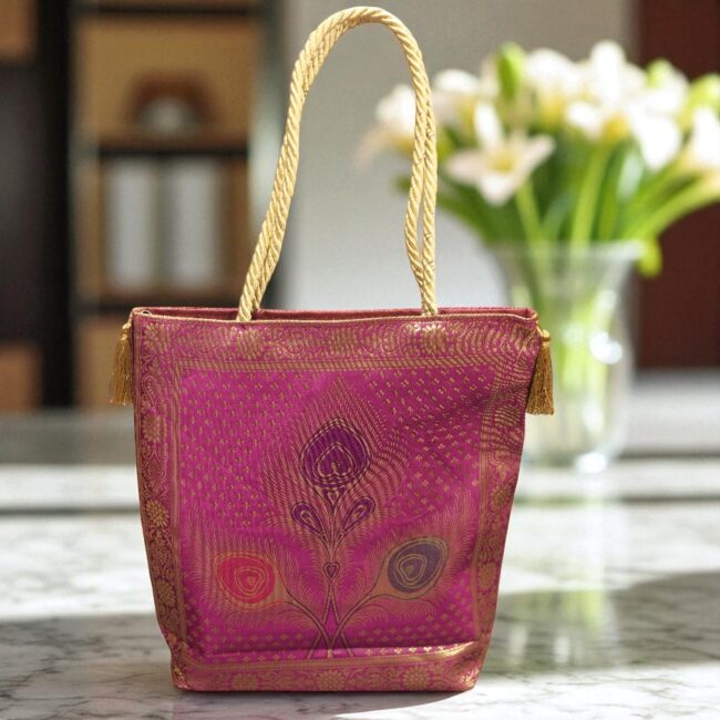 Banarasi Bag with Gold thread Handle - Image 9