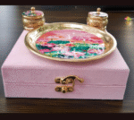 Brass Tray with Pichwai twin kukum box - Image 2