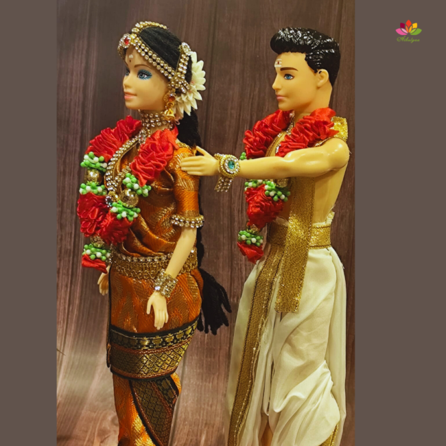 Iyer Style Wedding Couple Dolls with base - Image 2
