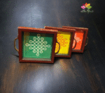 Traditional kolam design wooden pooja tray for haldi kumkum and festive rituals by Athulyaa