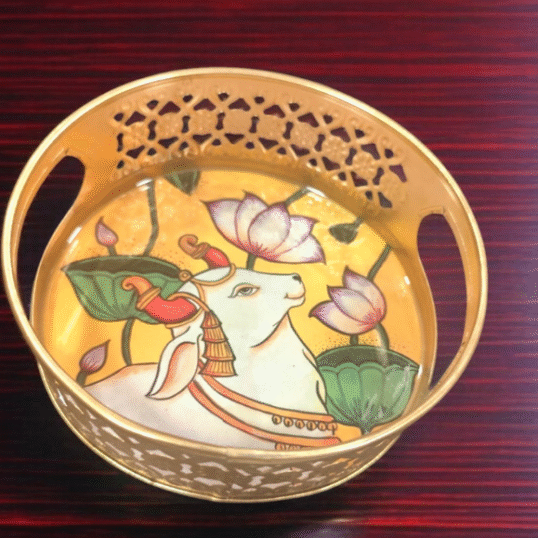 Pichwai Round Metal Tray